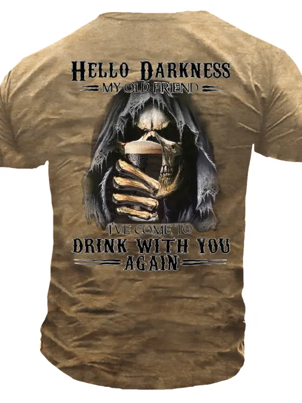 Hello Darkness Drink With You Again Men's Skull Print Outdoor Tactical T-Shirt - Pragmaace.com 