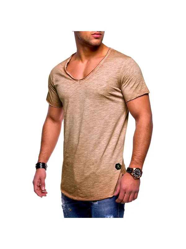 Men's Athleisure Crew Neck Raw Edge Short Sleeve T-Shirt Top - Localziv.com 