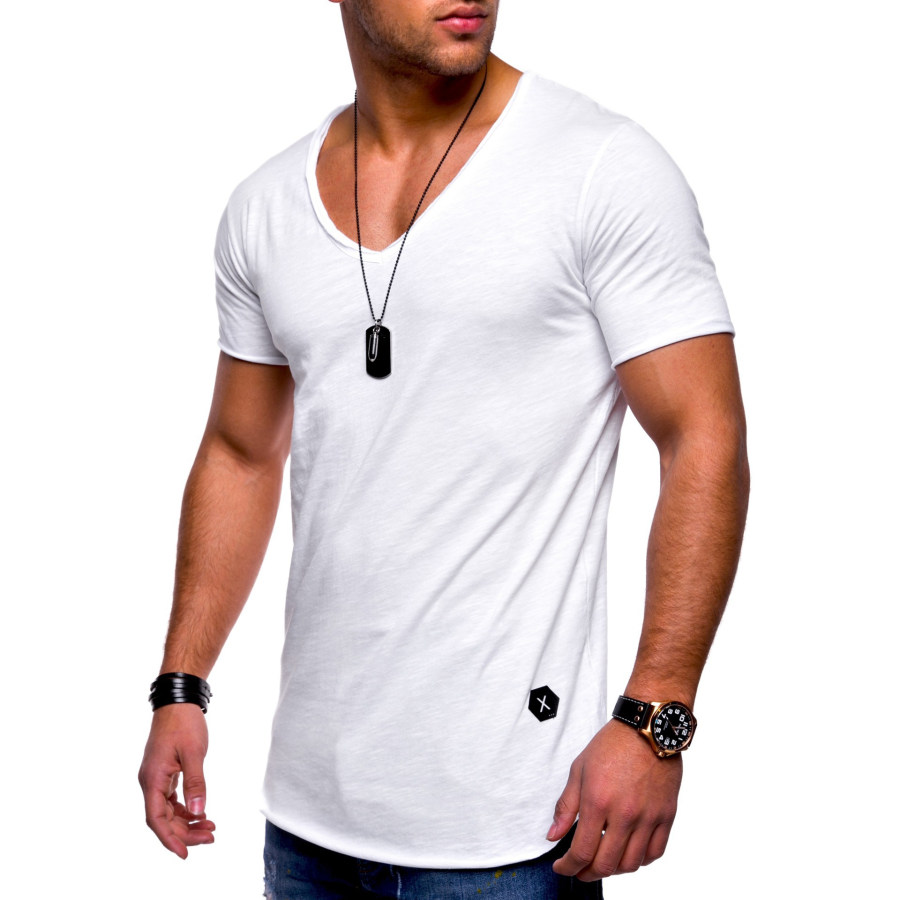 

Men's Athleisure Crew Neck Raw Edge Short Sleeve T-Shirt Top