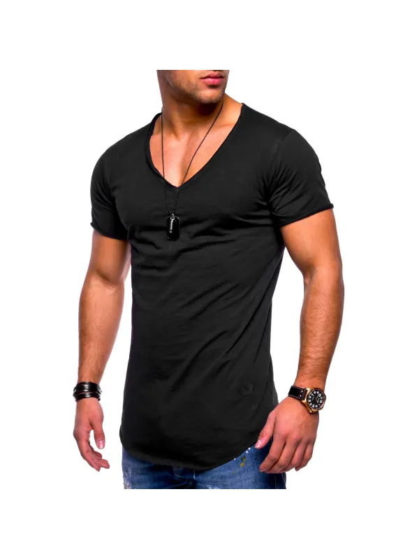 Men's Athleisure Crew Neck Raw Edge Short Sleeve T-Shirt Top - Viewbena.com 