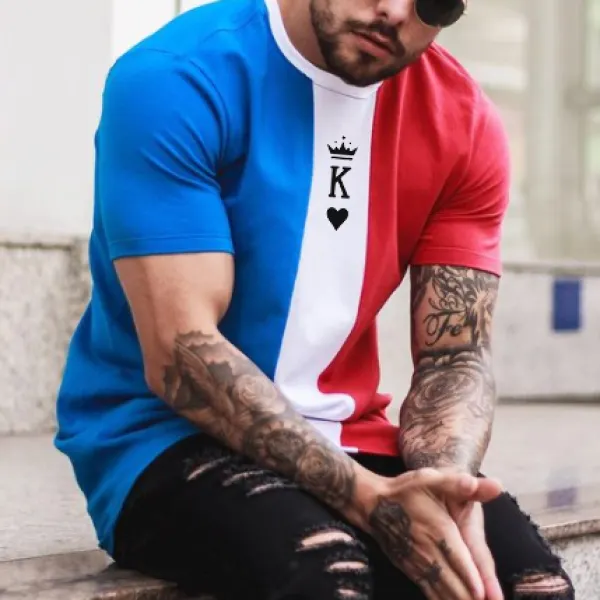 Men's Fashion King Of Spades Color Matching Printed Casual Short Sleeve T-Shirt - Zivinfo.com 