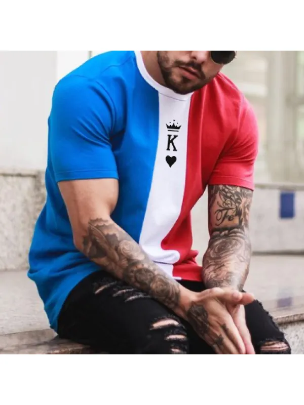 Men's Fashion King Of Spades Color Matching Printed Casual Short Sleeve T-Shirt - Ootdmw.com 