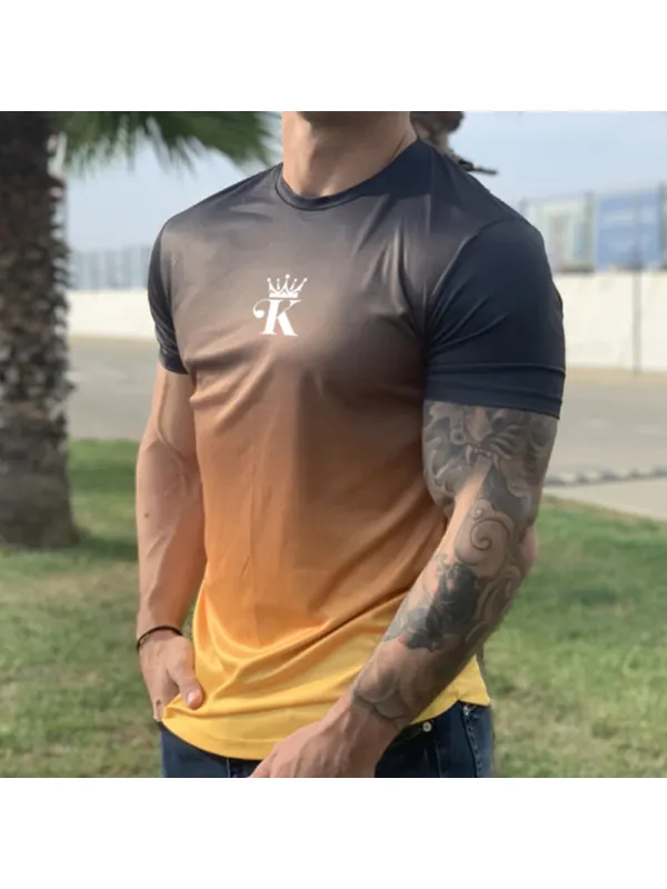 Men's Fashion Gradient King Print Casual Slim Short Sleeve T-Shirt - Ootdmw.com 