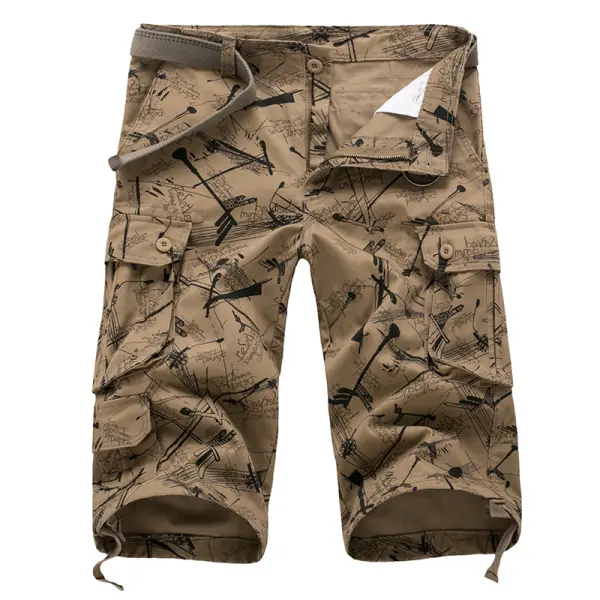 Men's Casual Loose Multi-pocket Road Sign Print Cargo Shorts - Wayrates.com 