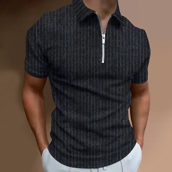 Striped Zip Lapel T-Shirt Polo Shirt - Craftshock.com 