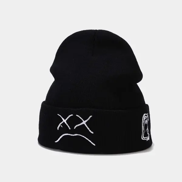 Sad Boy Face Hip Hop Knitted Beanies Hat For Winter - Craftshock.com 