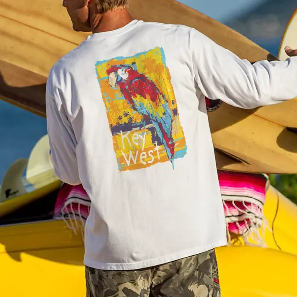 Painted Parrot White Classic Round Neck Long Sleeve T-shirt - Albionstyle.com 