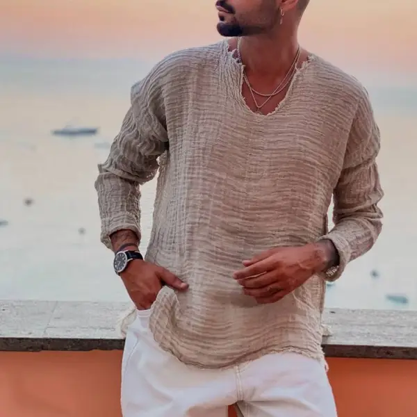 Men's Linen Simple Long-sleeved Shirt - Cotosen.com 