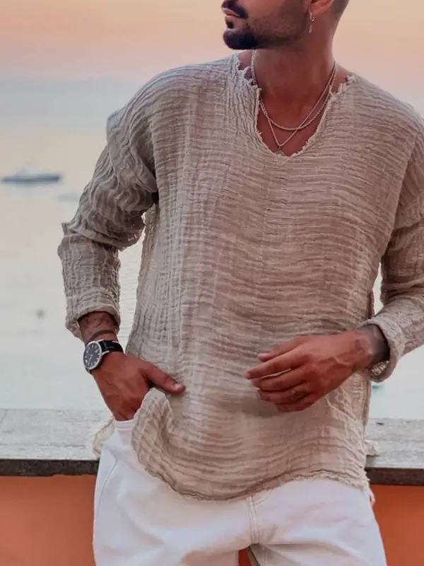 Men's Linen Simple Long-sleeved Shirt - Pragmaace.com 
