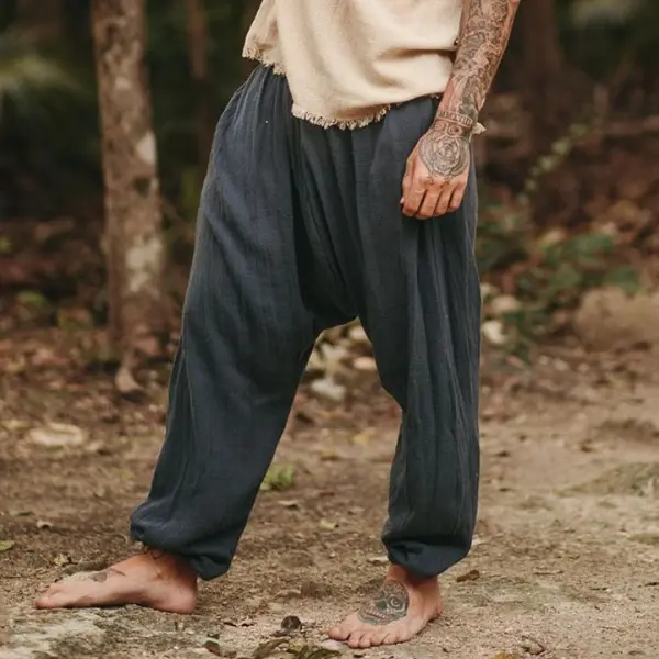 Men's Linen Holiday Plain Harem Pants - Localziv.com 