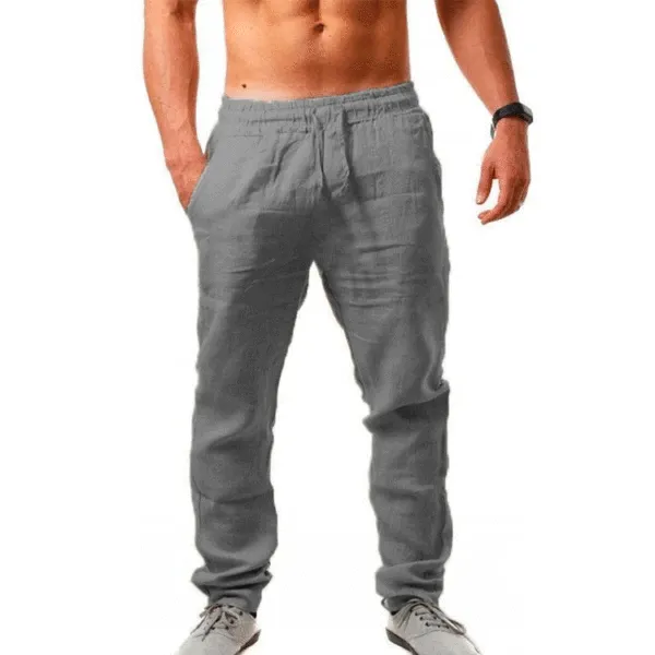 Men's Pants Men's Linen Pants Men's Hip-hop Breathable Cotton And Linen Trousers Trend Solid Color Casual Pants beige gray green All Season - Cotosen.com