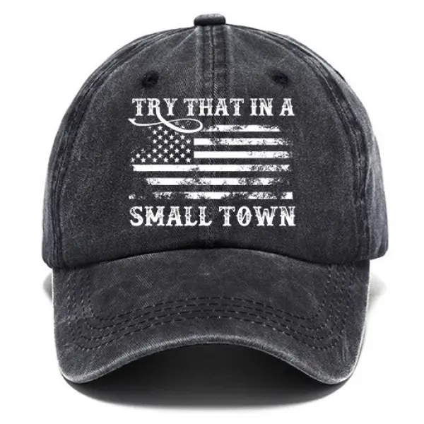 Washed Cotton Sun Hat Vintage Try That In A Small Town Country Music American Flag Outdoor Casual Cap - Keymimi.com 