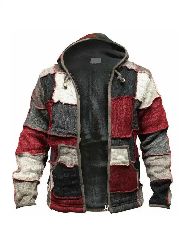 Zip Color Block Warm Hooded Cardigan - Ootdmw.com 