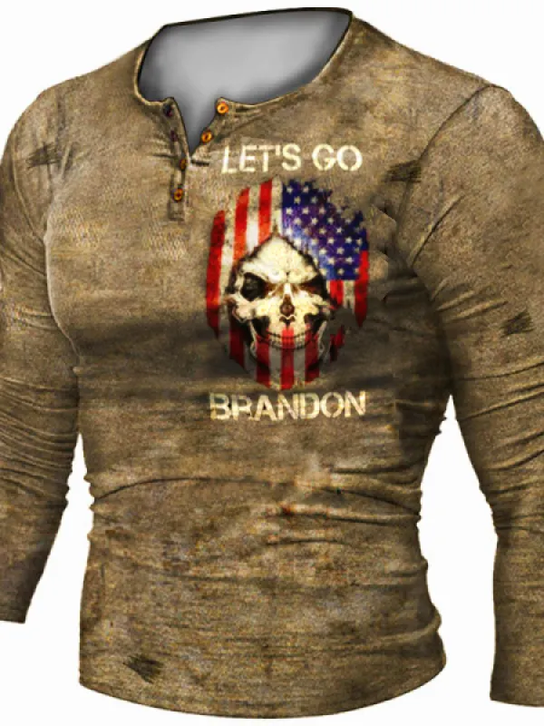Men's Skull Retro Print Tactical Casual Top - Pragmaace.com 