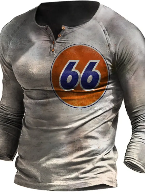 Route 66 Men's Outdoor Retro Motorcycle Long Sleeve Henley T-shirt - Pragmaace.com 