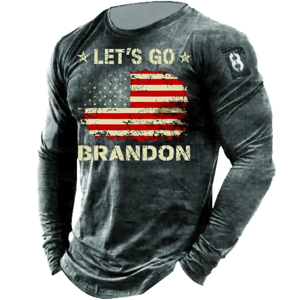Let's Go Brandon Mens Outdoor Retro American Print Long Sleeve Sports Top - Honeylop.chimpone.com 