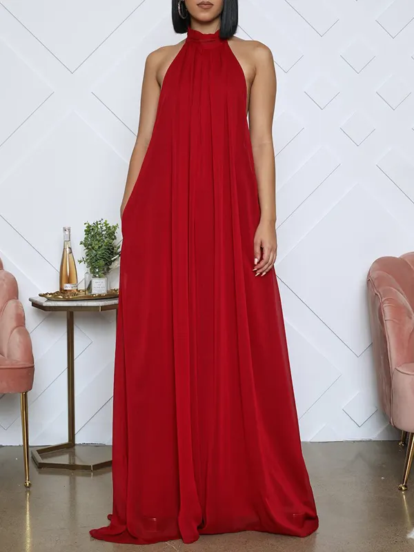 Chiffon Halter Neck Sleeveless Jumpsuit - Realyiyi.com 