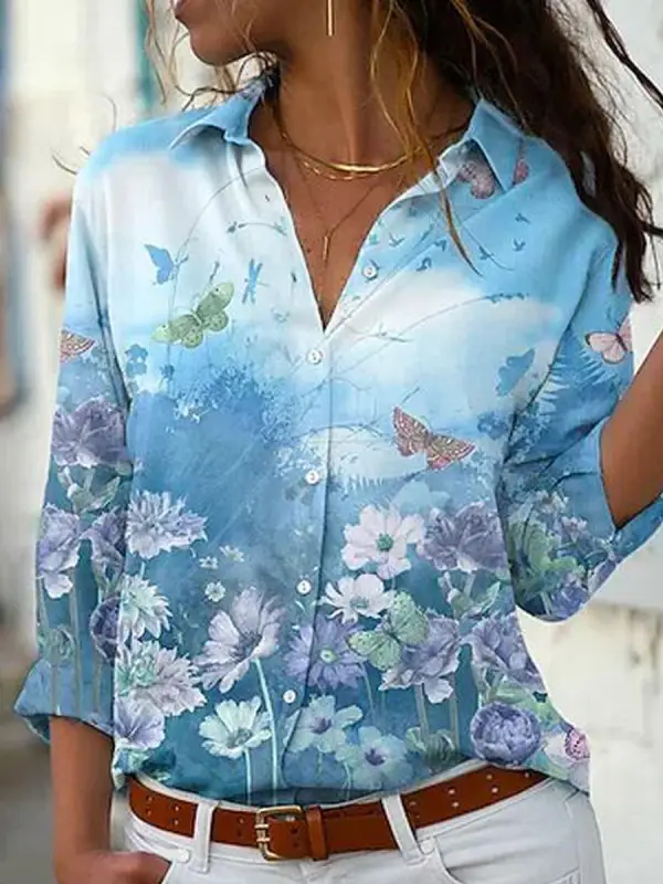 Casual Loose Floral Print Sun Protection Long Sleeve Blouse - Oasisjoy.com 