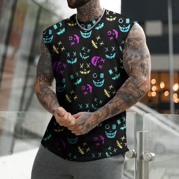 Men's Fashion Colorful Smiley Print Sleeveless T-Shirt Tank Top - Mobivivi.com 