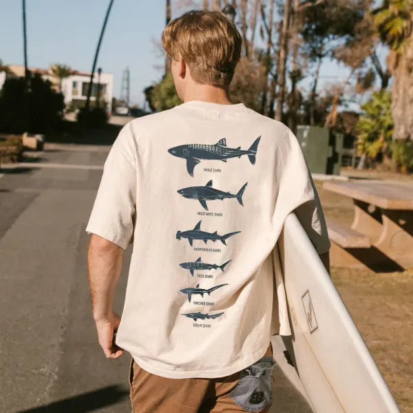 Sommer Retro Surf Marine Life Bedrucktes Lässiges T-Shirt - Faciway.com 