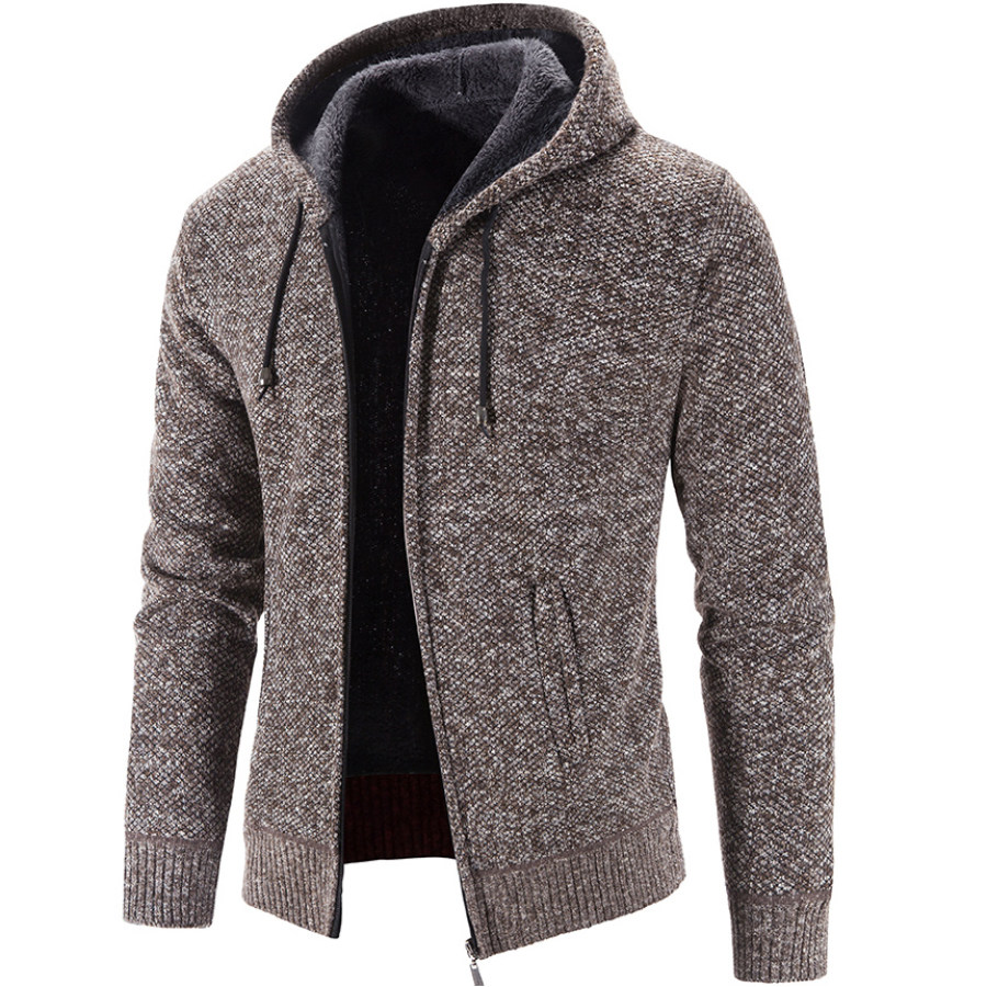 

Men's Casual Fleece Thickened Hooded Knit Cardigan Jacket