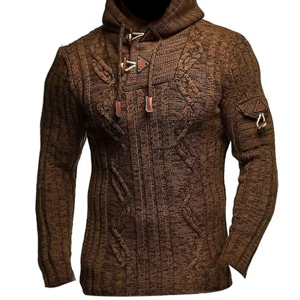 Men's Outdoor Vintage Horn Button Sweater Pullover - Keymimi.com 