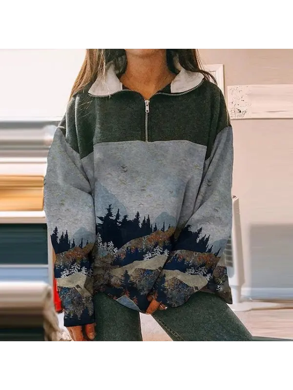 Women Quarter Zip Printed Sweatshirt - Timetomy.com 