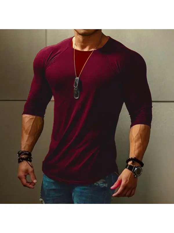 Slim Simple Casual Plain Men's T-Shirt - Ootdmw.com 