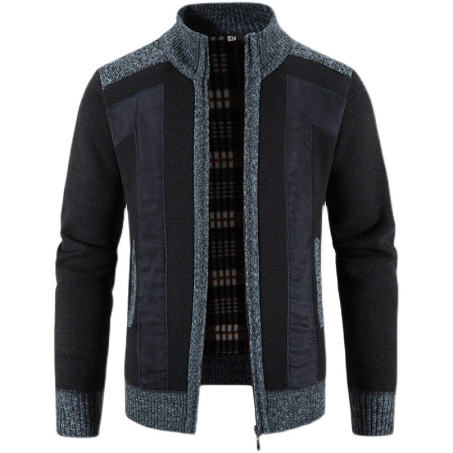 

Men's Patchwork Full Zip Vintage Sweater