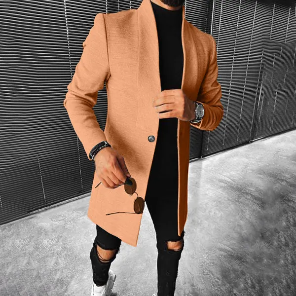 Men's Fashion Simple Stand Collar Mid Length Coat - Keymimi.com 