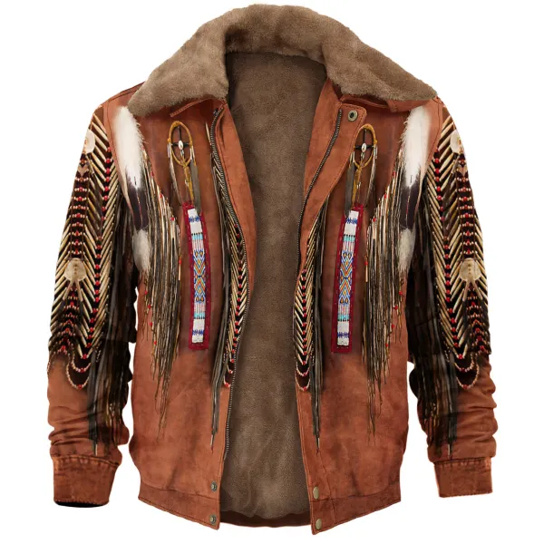 Retro American Western Ffeather Fringed Denim Jacket Print Unisex Deluxe Outerwear Only $68.89 - Wayrates.com 