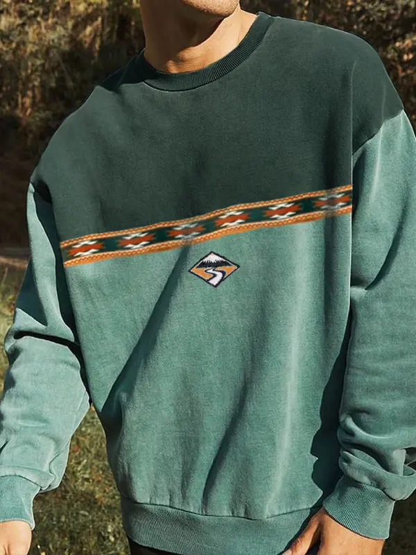 Men's Vintage Graphic Embroidered Crew Sweatshirt - Wantbright.com 