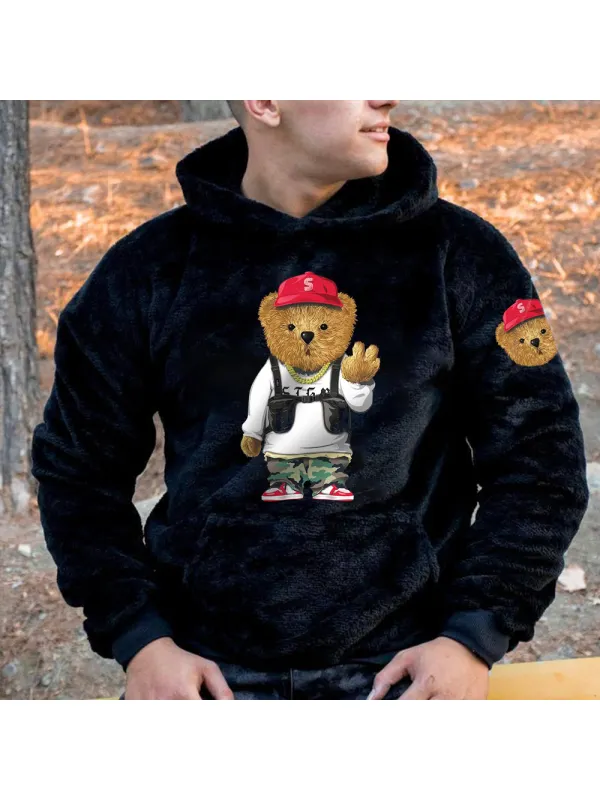 Black Bear Lamb Wool Warm Casual Sweatshirt - Realyiyi.com 