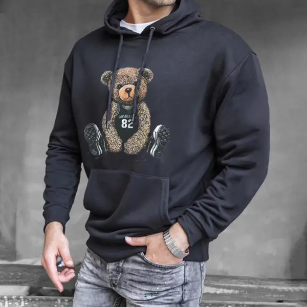 Men's Oversized Cute Bear Print Hoodie - Localziv.com 