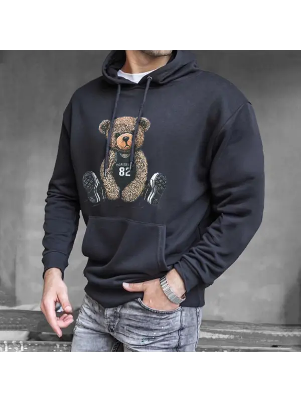 Men's Oversized Cute Bear Print Hoodie - Localziv.com 