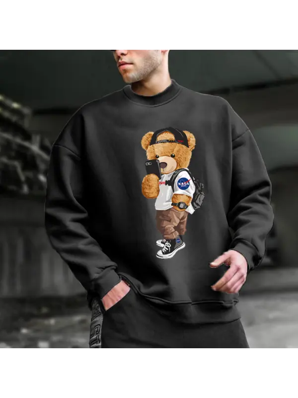 NASA SOLAR Co-branded 2022 New Cartoon Animation Bear Print Men's And Women's Same Trendy Brand Sweater - Localziv.com 