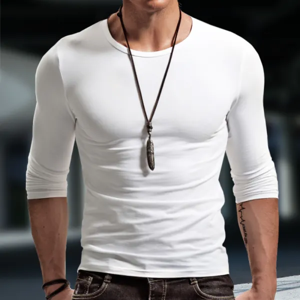 Men's Basic Bottoming Shirt Long-sleeved T-shirt Pure Cotton Inner Build Slim Fit Top - Spiretime.com 