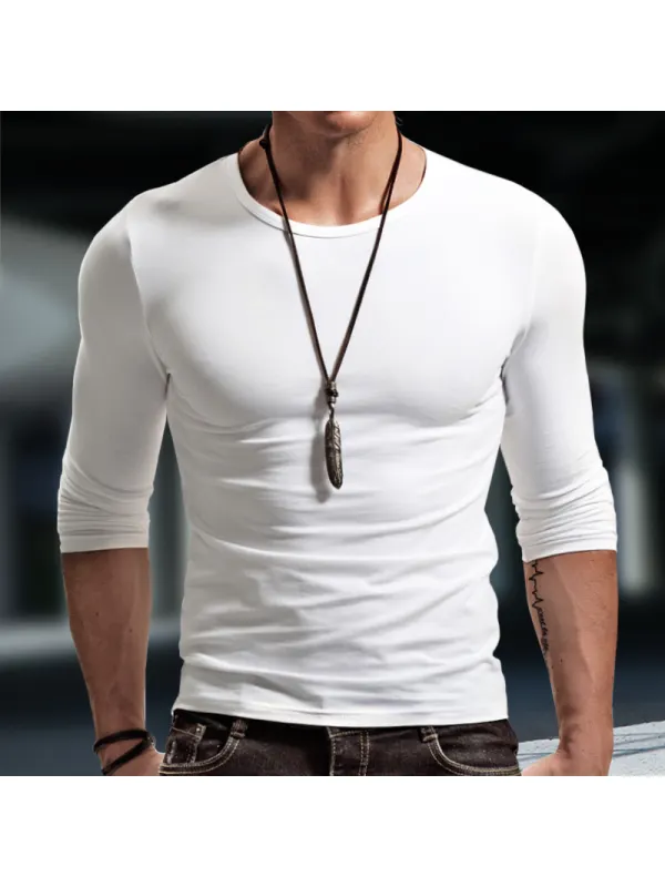 Men's Basic Bottoming Shirt Long-sleeved T-shirt Pure Cotton Inner Build Slim Fit Top - Timetomy.com 