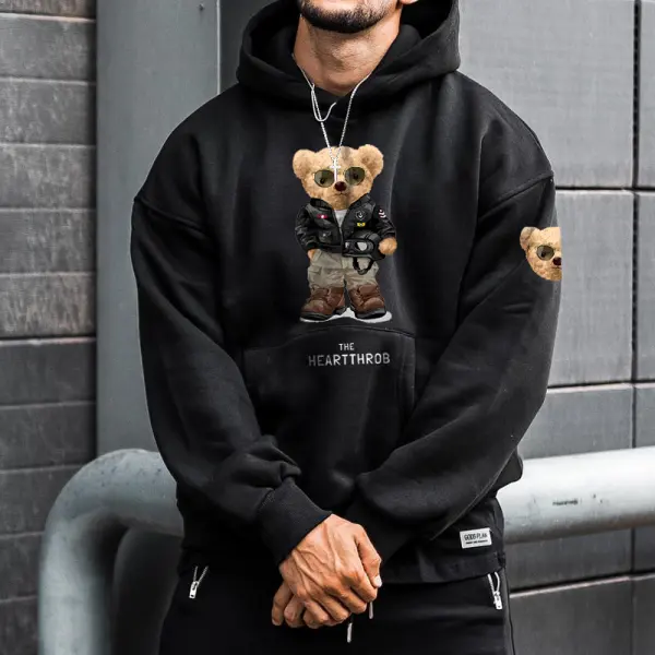 Oversized Men's Bear Print Hoodie - Localziv.com 