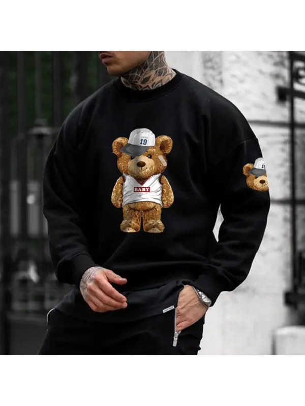 Oversized Cute Bear Print Men's Sweatshirt - Localziv.com 
