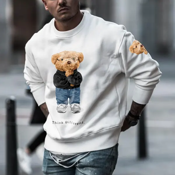 Übergroßes Herren-Sweatshirt Mit Süßem Bären-Print - Faciway.com 