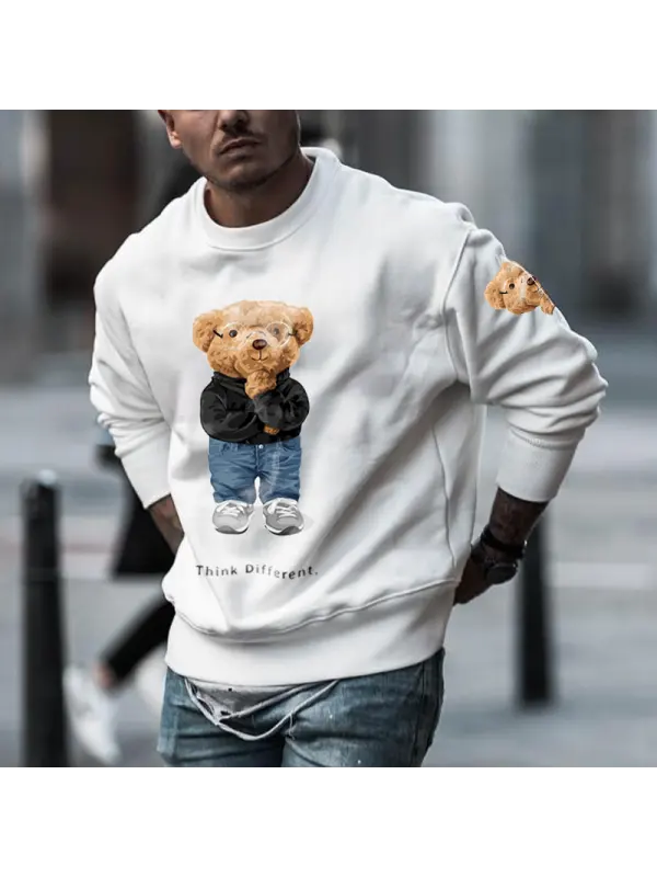 Oversized Men's Cute Bear Print Sweatshirt - Realyiyi.com 