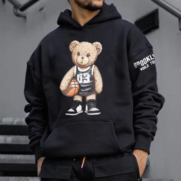 Casual Brooklyn Bear Print Sweatshirt - Localziv.com 