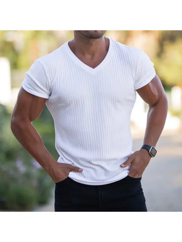 Pit Strip Slim V-neck Casual Sports Short-sleeved T-shirt - Realyiyi.com 