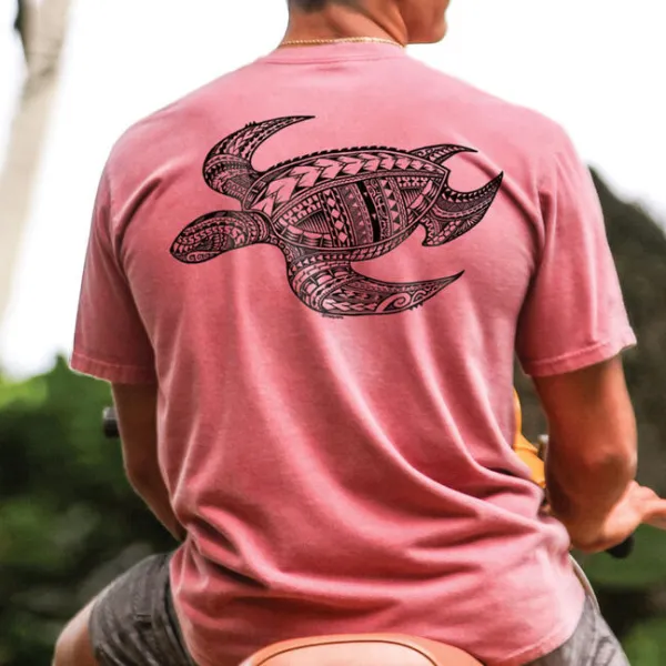 Turtle Print Resort Organic Cotton Crewneck T-Shirt - Salolist.com 