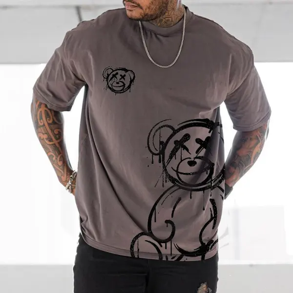 Bear Graffiti Print Casual T-shirt - Keymimi.com 