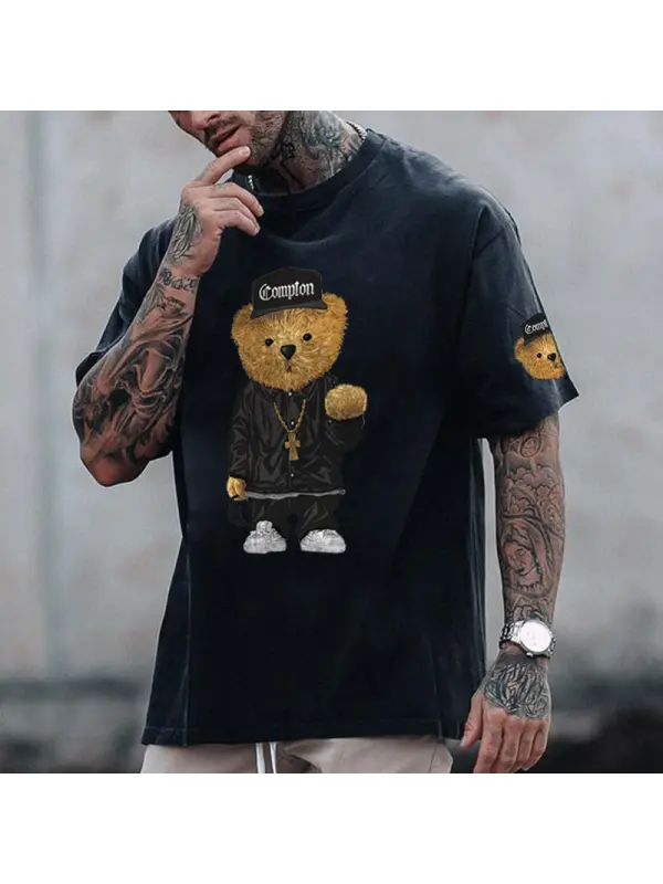 Trendy Bear Print Oversized Casual T-shirt - Viewbena.com 