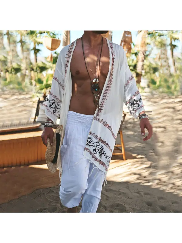 Men's Tribe Linen Holiday Cardigan - Spiretime.com 