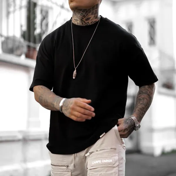 Oversized Cotton T-Shirt Solid Color Street Casual T-Shirt - Wayrates.com 