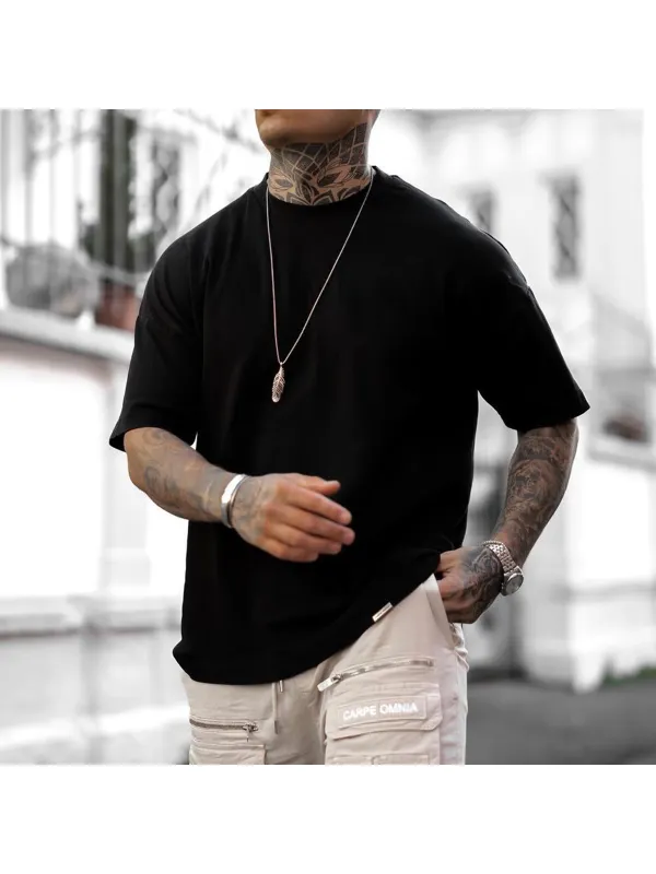 Oversized Cotton T-Shirt Solid Color Street Casual T-Shirt - Cominbuy.com 